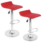 Lot de 2 tabourets de bar - langria - rouge - simili - r�glable en hauteur - design contemporain