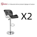 Lot de 2 tabourets de bar pivotant r�glables en hauteur avec dossier haut huole - noir et blanc