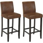 Lot de 2 tabourets de bar santos - microfibre aspect cuir vieilli - pieds bois foncé Lot de 2 tabourets de bar santos - microfibre aspect cuir vieilli - pieds bois foncé
