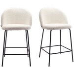 Lot de 2 tabourets de bar en tissu bouclette �cru pi�tement noir - alta