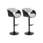 Lot de 2 tabourets de bar en tissu bouclette placage frêne et métal - hauteur réglable - blanc et noir ... Lot de 2 tabourets de bar en tissu bouclette placage frêne et métal - hauteur réglable - blanc et noir ...