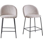 Lot de 2 tabourets de bar en velours c�tel� beige pi�tement noir - alta
