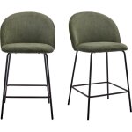 Lot de 2 tabourets de bar en velours c�tel� vert pi�tement noir - alta