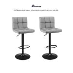 Lot de 2 tabourets de bar en velours gris clair - quiienclee - rglables en hauteur - pieds en mtal