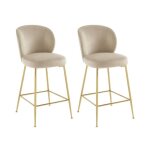 Lot de 2 tabourets de bar en velours et m�tal dor� - beige - polpona