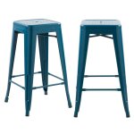 Lot de 2 tabourets pour �lot central 66 cm en m�tal bleu mat - indus - rendez - vous d�co