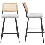 Lot de 2 chaises de bar en cannage et velours c�tel� beige pi�tement noir - muse