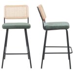 Lot de 2 chaises de bar en cannage et velours c�tel� vert pi�tement noir - muse