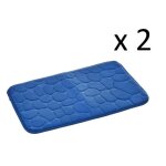 Lot 2 tapis de bain  motif galets tapis salle de bain antidrapant en microfibre coloris bleu fonc ...