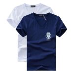 Lot de 2 tee shirt homme manches courtes col v imprim chouette - blanc / bleu