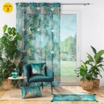 Lot de 2 voilages � oeillets 140 x 240 cm imprim� m�tallis� ornella emeraude - or