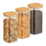 Relaxdays lot de 3 bocaux en verre couvercle en bambou carré conservation 1500 ml hermétique transparent ... Relaxdays lot de 3 bocaux en verre couvercle en bambou carré conservation 1500 ml hermétique transparent ...