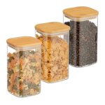 Relaxdays lot de 3 bocaux en verre couvercle en bambou carré conservation 1200 ml hermétique transparent ... Relaxdays lot de 3 bocaux en verre couvercle en bambou carré conservation 1200 ml hermétique transparent ...