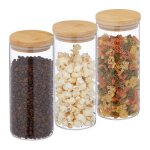 Relaxdays lot de 3 bocaux en verre couvercle bambou bocal conservation rond 1300 ml hermtique transparent ...