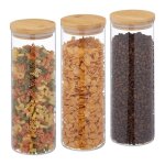 Relaxdays lot de 3 bocaux en verre couvercle bambou bocal conservation rond 1600 ml hermtique transparent ...