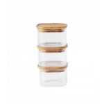 Lot de 3 boites carres en verre avec couvercle en bambou 3 x 500 ml - pebbly