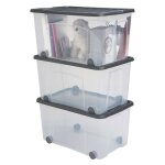 Lot de 3 boites de rangement en plastique avec couvercle et roues sundis ventilo 50l l58xl38xh325cm - ...