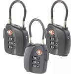 Cadenas tsa - pearl - lot de 3 - arceau souple en acier - code  3 chiffres - noir