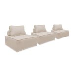 Lot de 3 chauffeuses pour canap� modulables tissu capitonn� cr�me avec 1 coussin