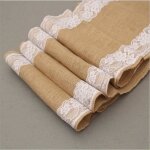 Chemin de table - lot de 3 - toile de jute et dentelle - 30 x 275 cm - marron et rose - style campagne ...