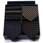 Lot de 3 cravates et carr�s de poche homme classique elegant tiss�e jacquard coffret cadeau pour fete ...
