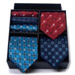 Lot de 3 cravates et carr�s de poche homme classique elegant tiss�e jacquard coffret cadeau pour fete ...