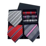 Lot 3 cravates et mouchoirs de poche homme � rayure el�gant coffret cadeau fete et mariage