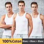 Lot de 3 débardeur homme 100% coton ete sans manches col rond respirant - blanc Lot de 3 débardeur homme 100% coton ete sans manches col rond respirant - blanc