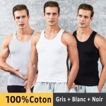 Lot de 3 dbardeur homme 100% coton ete sans manches col rond respirant - gris / blanc / noir