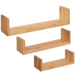 Lot de 3 tagres murales flottantes en bambou coloris naturel - longueur 42 - 32 - 22 x profondeur 10 ...