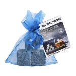 Lot de 3 glaons - on the rocks - granit bleu de bretagne - sachet en organza bleu