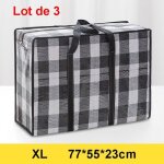 Lot de 3 grands sac cabas en pp robuste noir - vitata - ly2306sac - zippe - main - mixte