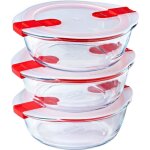 Lot de 3 lunch box - pyrex - cook & heat - verre - rond - couvercle  valves vapeur spcial micro - onde ...