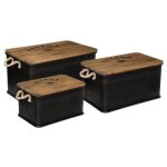 Lot de 3 malles de rangement en bois - métal coloris noir Lot de 3 malles de rangement en bois - métal coloris noir