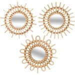 Lot de 3 miroirs muraux rotin soleil 28cm beige - paris prix - rond - dcoration murale - intrieur