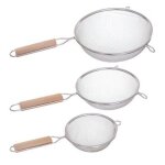 Lot de 3 passoires inox & bois sieve 35cm argent
