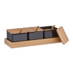 Relaxdays pots  pices lot de 3 bocaux cuillre et couvercle plastique bambou sucrier sur plateau cuisine ...
