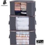 Sac de rangement - non - tiss� - lot de 3 - 60 x 43 x 35 cm - capacit� 90 l - gris