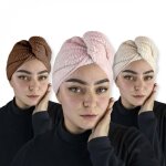 Lot de 3 serviettes turban pour cheveux - microfibre - beige rose et marron - vivezen
