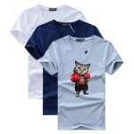 Lot de 3 t - shirt homme col v manches courtes casual tee shirt ete coupe droite imprim� chat de boxe ...