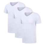 Lot de 3 t - shirt homme col v manches courtes stretch tee shirt slim fit tops d�t� couleur unie - blanc ...