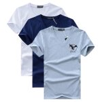 Lot de 3 t - shirt homme manches courtes col v tee shirt ete imprim grande taille - blanc / bleu / gris ...