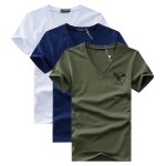Lot de 3 t - shirt homme manches courtes col v tee shirt ete imprim grande taille - blanc / bleu / vert ...