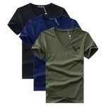 Lot de 3 t - shirt homme manches courtes col v tee shirt ete imprim� grande taille - noir / bleu / vert ...