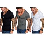Lot de 3 t shirt homme - fondupin - manches courte tee - shirt col v - noir blanc gris fonc� - coupe ...