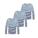 Lot de 3 t shirt homme manches longues col rond t shirts couleur pure - gris - zewow