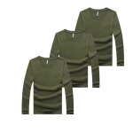 Lot de 3 t - shirts homme manches longues col rond - zewow - vert militaire