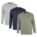 T - shirt manches longues - patoutatis - lot de 3 - kaki gris chin bleu marine - 100% coton - s  5xl ...