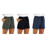 Lot de 3 shorts femme en coton lin respirants - bleu noir gris
