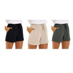 Lot de 3 shorts femme en coton lin respirants - noir blanc gris